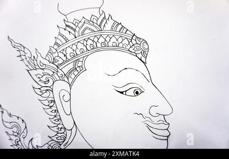 dessin d'art ramayana thai motif ancienne thaïlande Banque D'Images