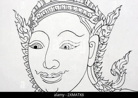 dessin d'art ramayana thai motif ancienne thaïlande Banque D'Images