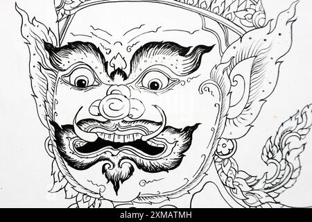 dessin d'art ramayana thai motif ancienne thaïlande Banque D'Images