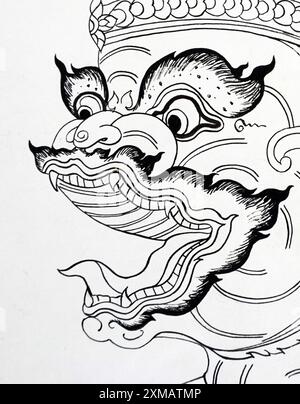 dessin d'art ramayana thai motif ancienne thaïlande Banque D'Images