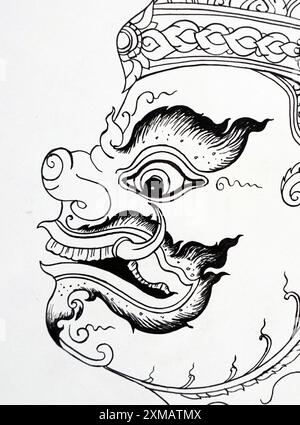 dessin d'art ramayana thai motif ancienne thaïlande Banque D'Images