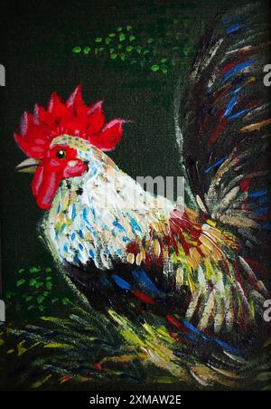 Peinture d'art à l'huile couleur poule et poulet Banque D'Images