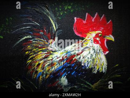 Peinture d'art à l'huile couleur poule et poulet Banque D'Images