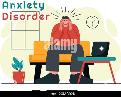 Illustration vectorielle du trouble anxieux mettant en vedette une personne frustrée, nervosité et confusion sur un fond plat de dépression ou de santé mentale Illustration de Vecteur