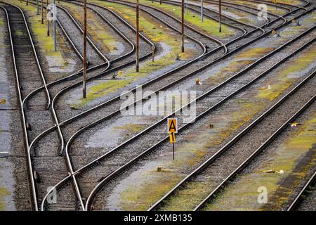 Systèmes de voies ferrées, voies de manœuvre, voies d'évitement, embranchements, gare de triage Muelheim-Styrum, sur la ligne de chemin de fer entre Muelheim an der Ruhr et Banque D'Images