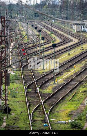 Systèmes de voies ferrées, voies de manœuvre, voies d'évitement, embranchements, gare de triage Muelheim-Styrum, sur la ligne de chemin de fer entre Muelheim an der Ruhr et Banque D'Images