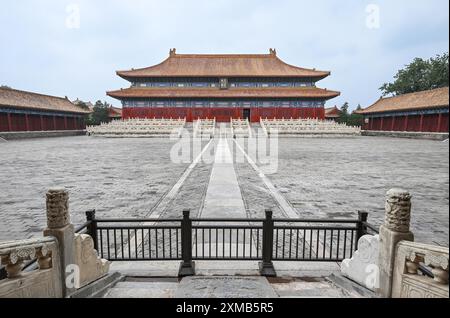 (240727) -- PÉKIN, 27 juillet 2024 (Xinhua) -- cette photo prise le 16 juillet 2024 montre une vue du Temple ancestral impérial de Pékin, capitale de la Chine. L’Organisation des Nations Unies pour l’éducation, la science et la culture (UNESCO) a annoncé samedi l’inscription de l’axe central de Beijing : un ensemble de bâtiments exposant l’ordre idéal de la capitale chinoise, sur sa liste du patrimoine mondial. (Xinhua/Chen Yehua) Banque D'Images