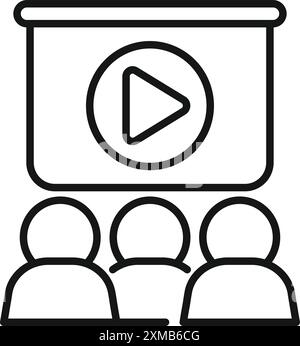 Dessin au trait d'un groupe d'étudiants regardant un cours en ligne sur un écran de projecteur Illustration de Vecteur