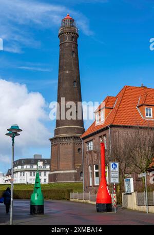 Le nouveau phare, dans le centre de Borkum, île, Frise orientale, hiver, saison, automne, basse-Saxe, Allemagne Banque D'Images