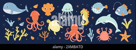 Ensemble d'animaux sous-marins de la mer et de l'océan Illustration de Vecteur