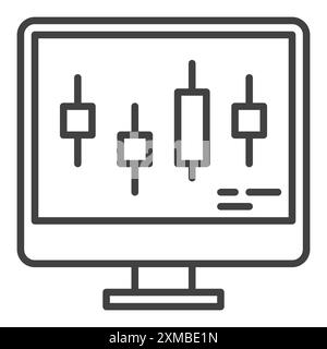Ordinateur avec Candlestick Chart vecteur Day Trading concept linéaire icône ou élément de logo Illustration de Vecteur