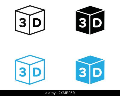 Marque de logo de ligne vectorielle d'icône 3D ou style de contour de collection de jeu de symboles Illustration de Vecteur