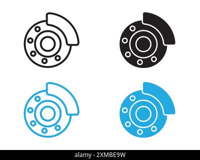 Disque de frein de voiture avec marque de logo de ligne vectorielle d'icône d'étrier ou style de contour de collection de jeu de symboles Illustration de Vecteur