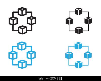 Marque de logo de ligne vectorielle d'icône de technologie blockchain ou style de contour de collection de jeu de symboles Illustration de Vecteur