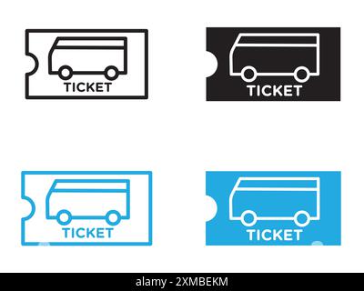 Marque de logo de ligne vectorielle d'icône de billet de bus ou style de contour de collection de jeu de symboles Illustration de Vecteur