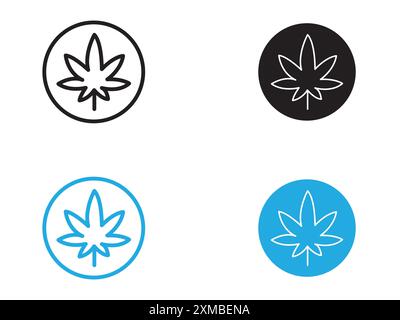 Marque de logo de ligne vectorielle d'icône de feuilles de cannabis ou style de contour de collection de jeu de symboles Illustration de Vecteur