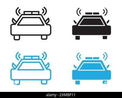 Marque de logo de ligne vectorielle d'icône de voiture de police clignotante ou style de contour de collection de jeu de symboles Illustration de Vecteur