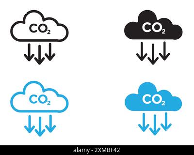 Icône de réduction de CO2, marque de logo vectoriel ou style de contour de collection de jeu de symboles Illustration de Vecteur