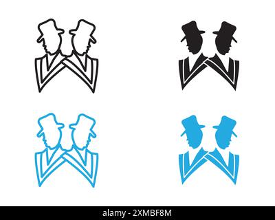 Marque de logo de ligne vectorielle d'icône de gentleman ou style de contour de collection d'ensemble de symboles Illustration de Vecteur