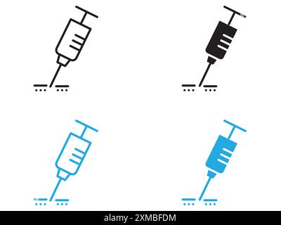 Marque de logo de ligne vectorielle d'icône d'injection intradermique ou style de contour de collection de jeu de symboles Illustration de Vecteur