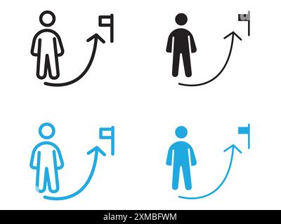 La marque de logo de ligne vectorielle d'icône de chemin de mission ou le style de contour de collection de jeu de symboles Illustration de Vecteur