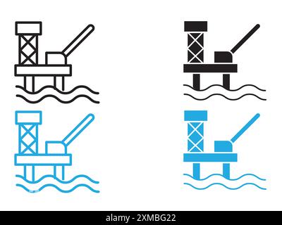 Marque de logo de ligne vectorielle d'icône de plate-forme d'huile ou style de contour de collection de jeu de symboles Illustration de Vecteur