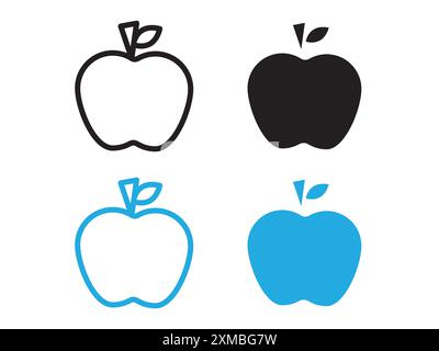 Marque de logo de ligne de vecteur d'icône de pomme rouge ou style de contour de collection de jeu de symboles Illustration de Vecteur