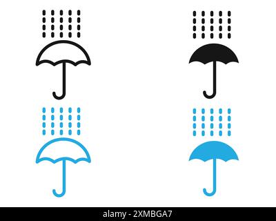 Marque de logo de ligne vectorielle d'icône de temps de pluie ou style de contour de collection de jeu de symboles Illustration de Vecteur