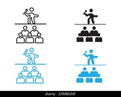 Stand up et théâtre montre la marque de logo de ligne vectorielle de vecteur ou le style de contour de collection de jeu de symboles Illustration de Vecteur