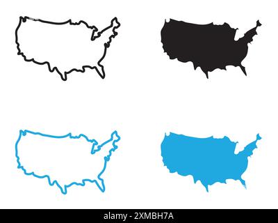 USA Map icône de marque de logo de ligne vectorielle ou de style de contour de collection de jeu de symboles Illustration de Vecteur