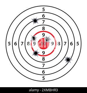 Cible en papier de champ de tir avec divisions, marques et chiffres. Compétition sportive et chasse. Bullseye et AIM. Illustration vectorielle Illustration de Vecteur