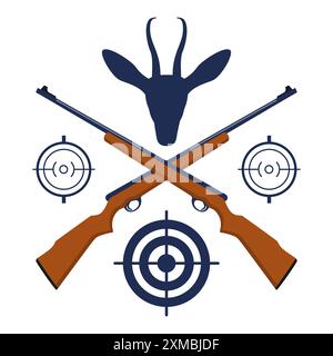 Emblème de chasse logo badge étiquette icône de chasse. Modèle de club de chasse. Fusils de chasse croisés. Vecteur Illustration de Vecteur