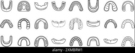 Jeu d'icônes de protège-dents. Icônes de ligne représentant différents types de protège-dents offrant différents niveaux de protection dentaire pour les athlètes pratiquant des sports à fort impact Illustration de Vecteur