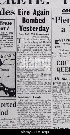 "Eire Again Bombed hier" en première page du Daily mail (réplique), le 2 juin 1941. Banque D'Images