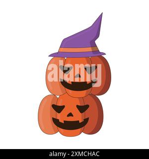 Lanterne d'Halloween avec chapeau de sorcière violet et chevauchement Illustration de Vecteur