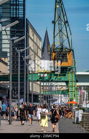 Les maisons de grue à Cologne Sud, sur le Rhin, à l'ancien port de douane, immeubles résidentiels et de bureaux de grande hauteur, Cologne, Nord Banque D'Images