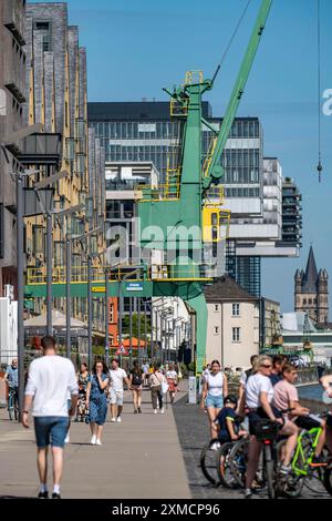 Les maisons de grue à Cologne Sud, sur le Rhin, à l'ancien port de douane, immeubles résidentiels et de bureaux de grande hauteur, Cologne, Nord Banque D'Images