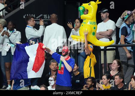 Parigi, France. 27 juillet 2024. Fans aux Jeux olympiques d'été de 2024, jeudi 27 juillet 2024, à Paris, France. (Photo de Gian Mattia D'Alberto/LaPresse) crédit : LaPresse/Alamy Live News Banque D'Images