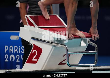 Parigi, France. 27 juillet 2024. Start block aux Jeux olympiques d'été de 2024, jeudi 27 juillet 2024, à Paris, France. (Photo de Gian Mattia D'Alberto/LaPresse) crédit : LaPresse/Alamy Live News Banque D'Images