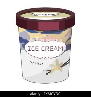 Crème glacée à la vanille dans une tasse de pin Illustration de Vecteur