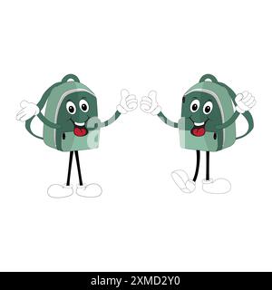 Un ensemble de mascottes de sac à dos de dessin animé avec différentes expressions et poses. Parfait pour le matériel éducatif, les graphiques promotionnels Illustration de Vecteur
