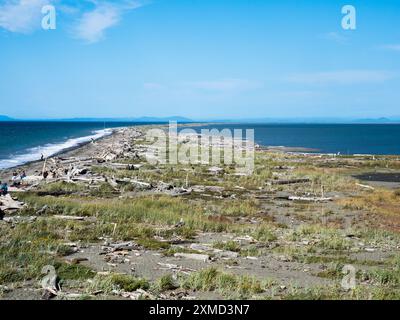 Vue panoramique de Dungeness Spit, la plus longue broche de sable des États-Unis, par une journée ensoleillée - péninsule olympique, état de Washington Banque D'Images