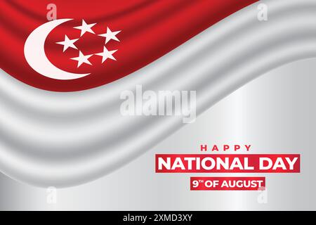 Célébration de la fête nationale de Singapour le 9 août illustration vectorielle. Fond de conception de vacances d'indépendance de Singapour pour la bannière Illustration de Vecteur