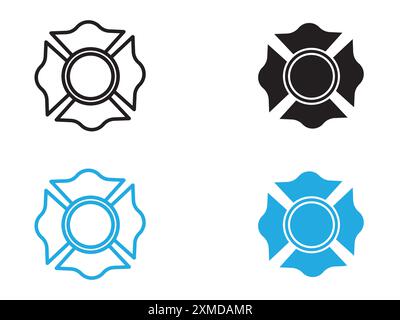 Marque de logo de ligne vectorielle de badge de service d'incendie vierge ou style de contour de collection de jeu de symboles Illustration de Vecteur