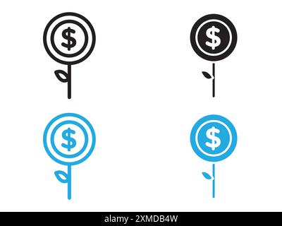 Marque de logo de ligne de vecteur de croissance d'entreprise d'investissements ou style de contour de collection de jeu de symboles Illustration de Vecteur