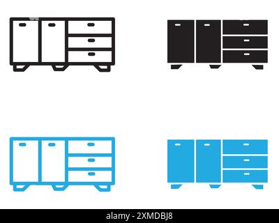 Marque de logo de ligne vectorielle d'icône Credenza ou style de contour de collection de jeu de symboles Illustration de Vecteur