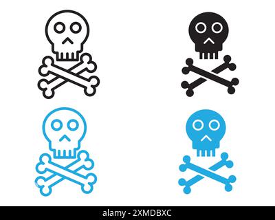 Marque de logo de ligne vectorielle d'icône de crâne Crossbones ou style de contour de collection de jeu de symboles Illustration de Vecteur