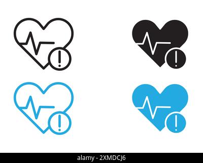 Marque de logo de ligne vectorielle d'icône de crise cardiaque ou style de contour de collection de jeu de symboles Illustration de Vecteur