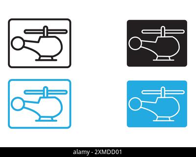 Marque de logo de ligne vectorielle d'icône d'hélicoptère ou style de contour de collection de jeu de symboles Illustration de Vecteur