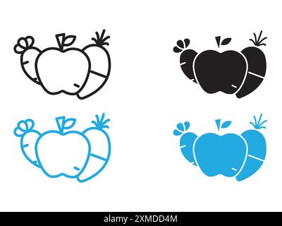 Marque de logo de ligne vectorielle d'icône de fruits et légumes ou style de contour de collection de jeu de symboles Illustration de Vecteur